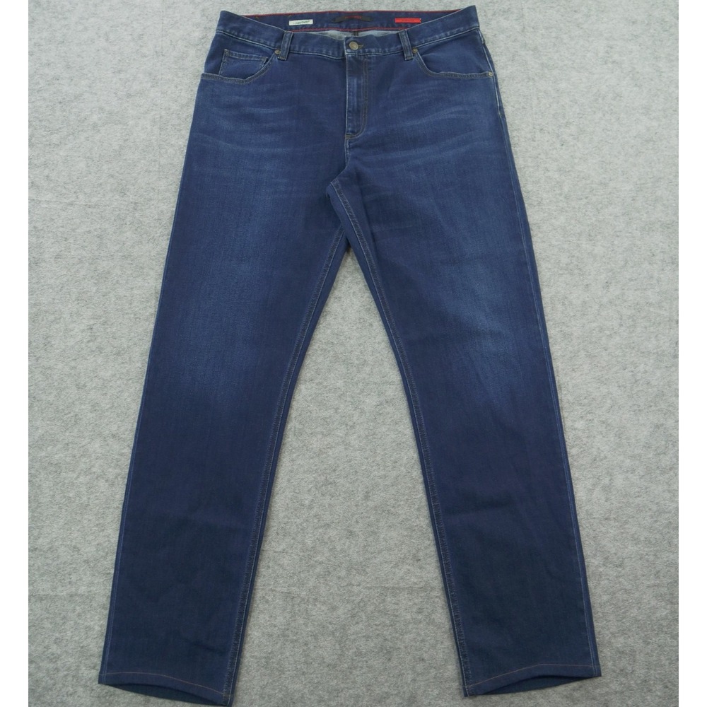 Alberto Jeans Mens 38 Blue Luxury T400 Slim Straight Dark Wash Mid Rise